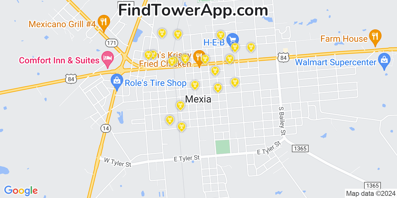 AT&T 4G/5G cell tower coverage map Mexia, Texas
