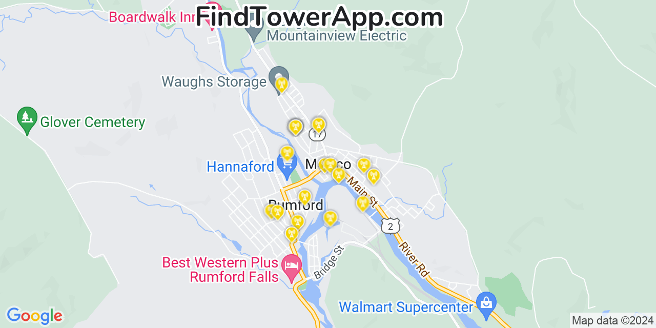 AT&T 4G/5G cell tower coverage map Mexico, Maine