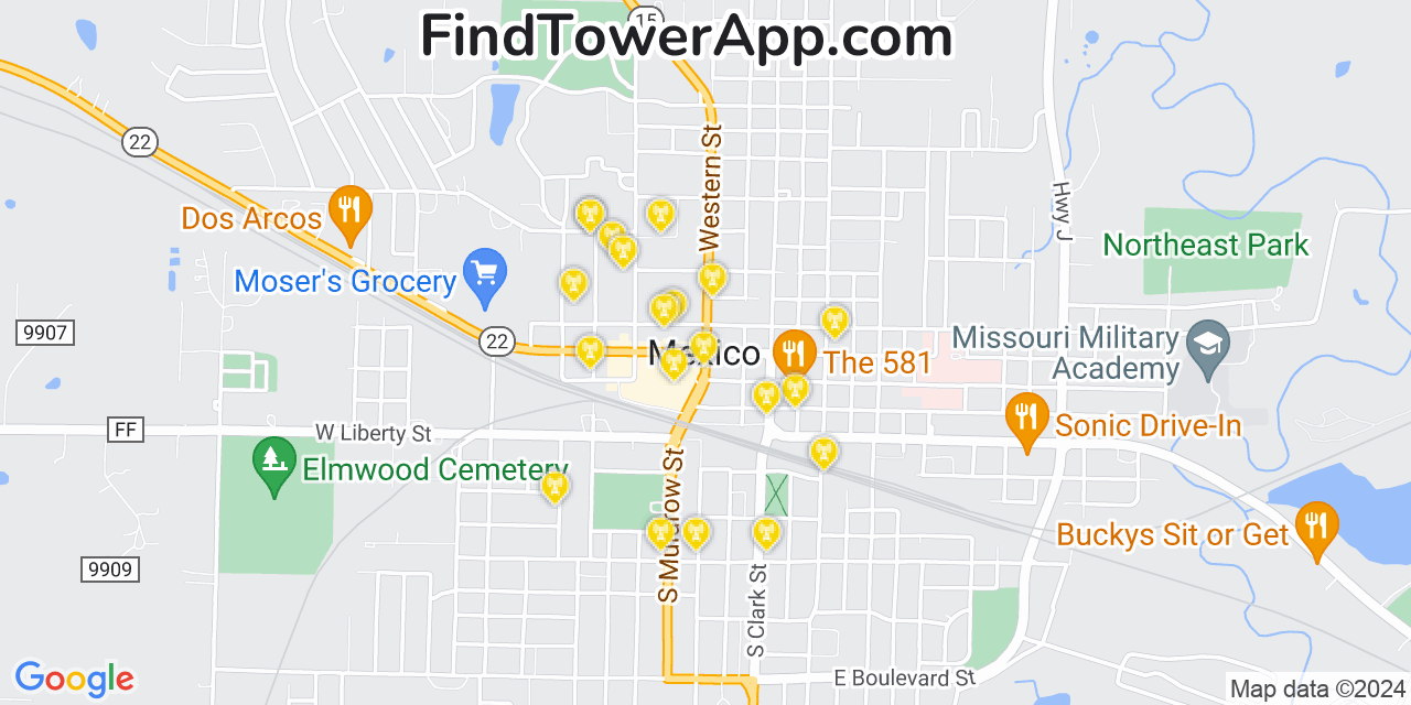 AT&T 4G/5G cell tower coverage map Mexico, Missouri