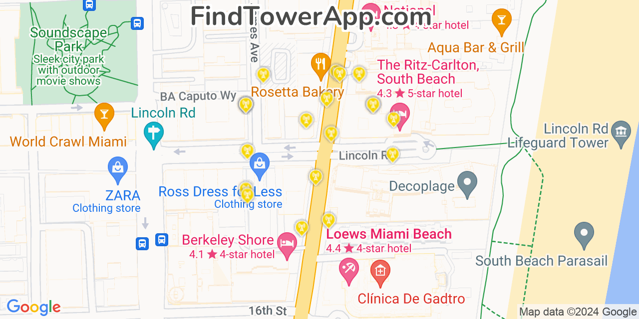 Verizon 4G/5G cell tower coverage map Miami Beach, Florida