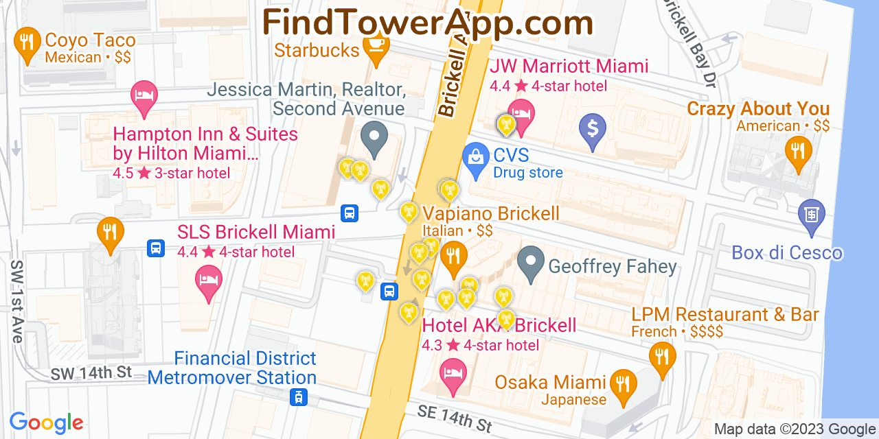 AT&T 4G/5G cell tower coverage map Miami, Florida