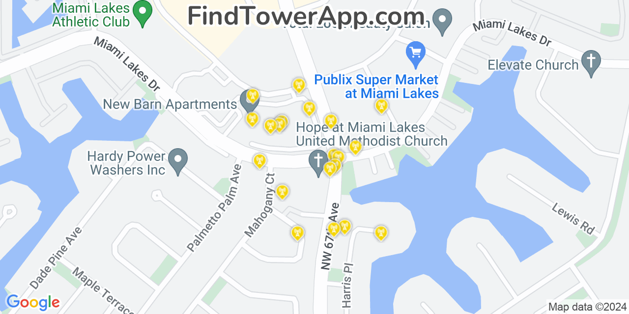AT&T 4G/5G cell tower coverage map Miami Lakes, Florida