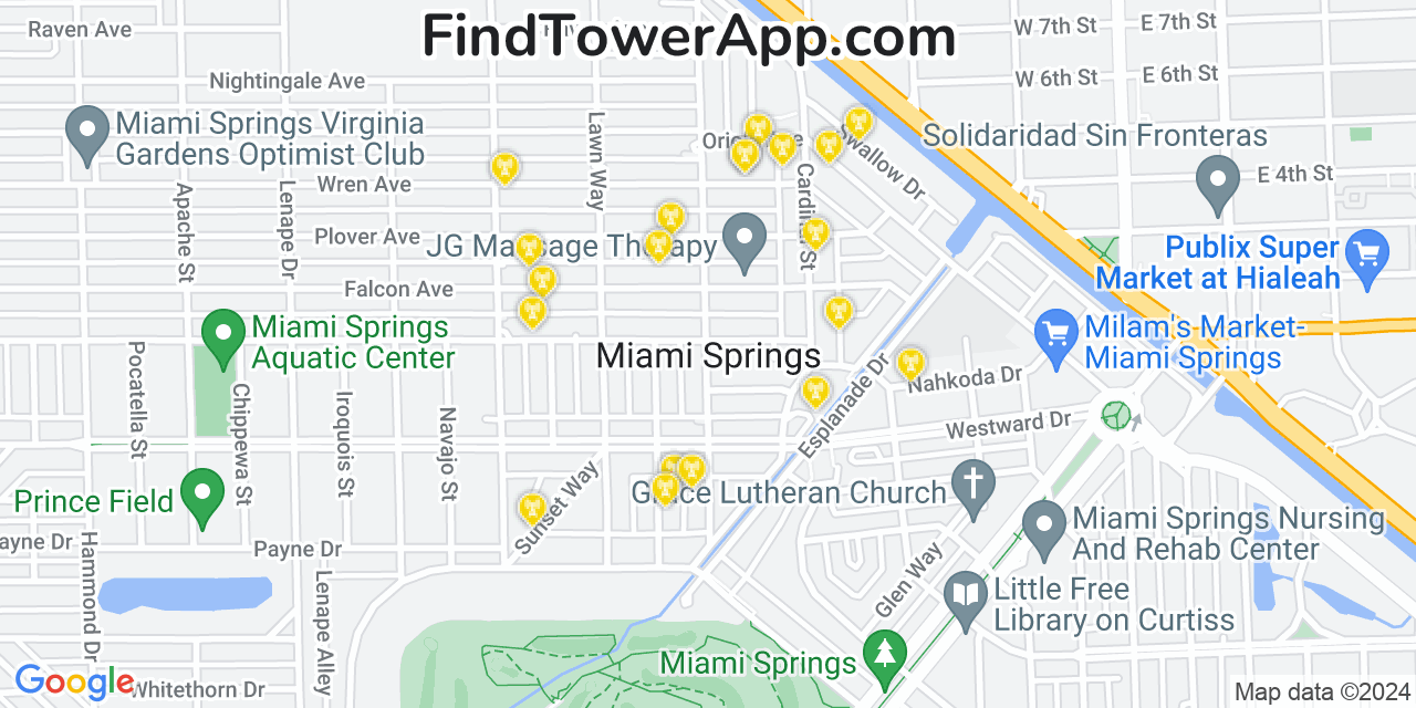 Verizon 4G/5G cell tower coverage map Miami Springs, Florida