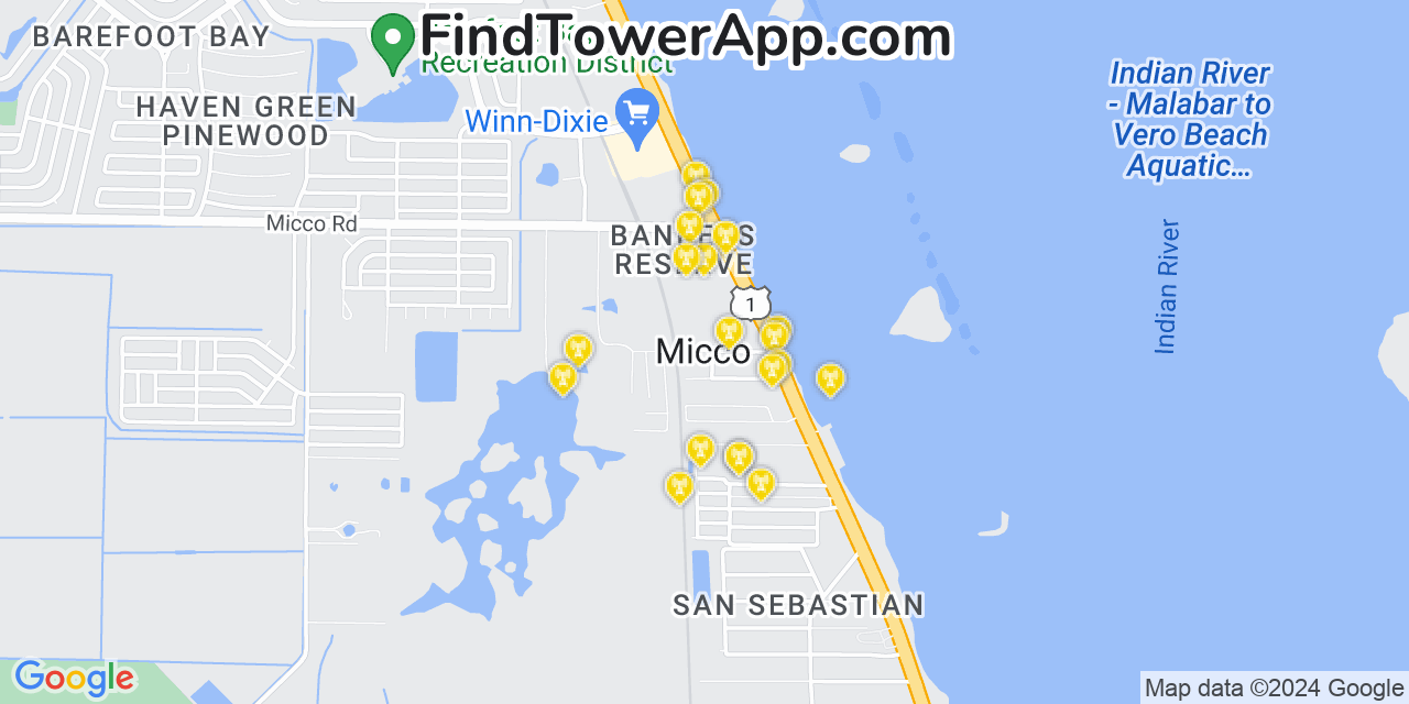 AT&T 4G/5G cell tower coverage map Micco, Florida
