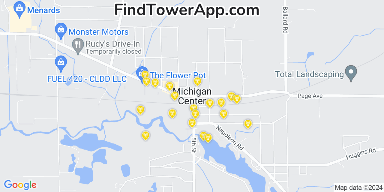 Verizon 4G/5G cell tower coverage map Michigan Center, Michigan