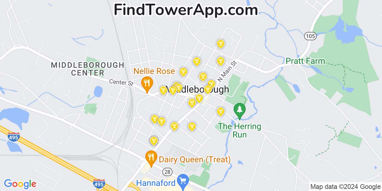 AT&T 4G/5G cell tower coverage map Middleborough, Massachusetts