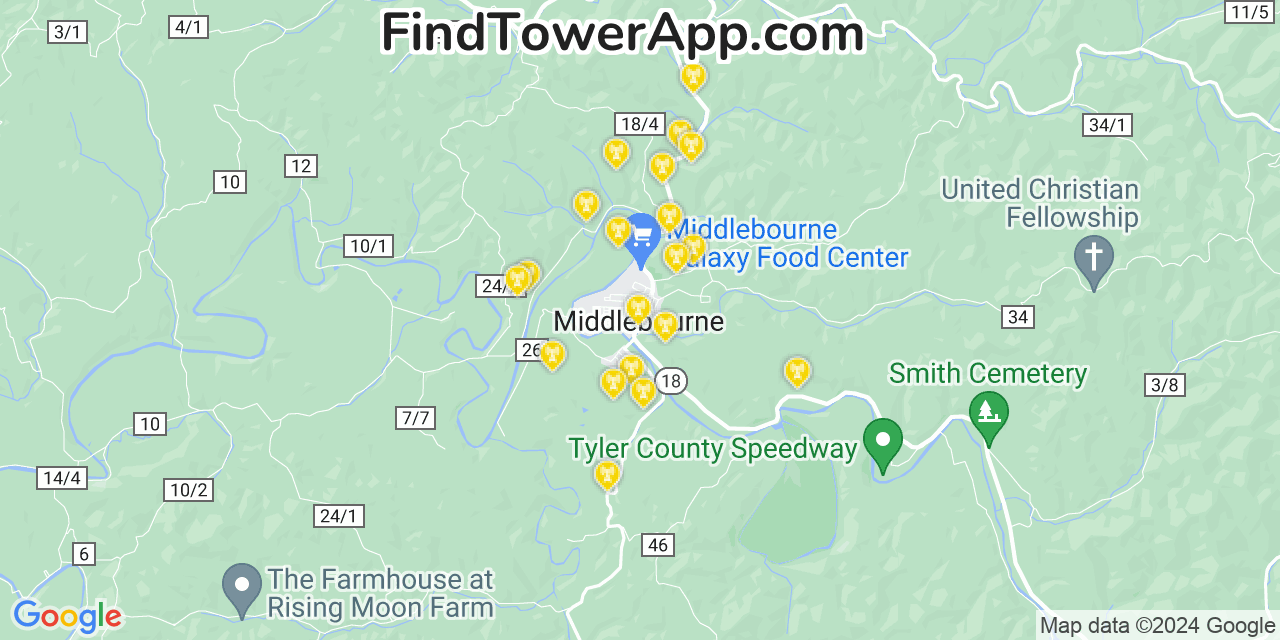 Verizon 4G/5G cell tower coverage map Middlebourne, West Virginia