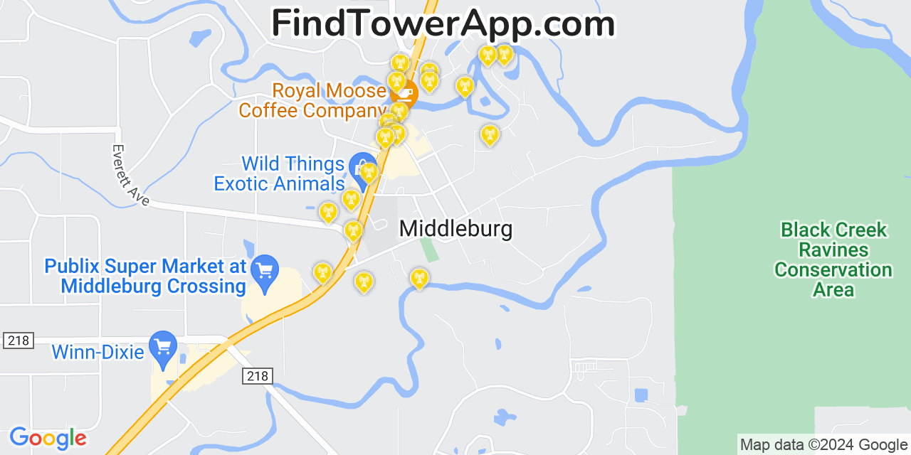 AT&T 4G/5G cell tower coverage map Middleburg, Florida