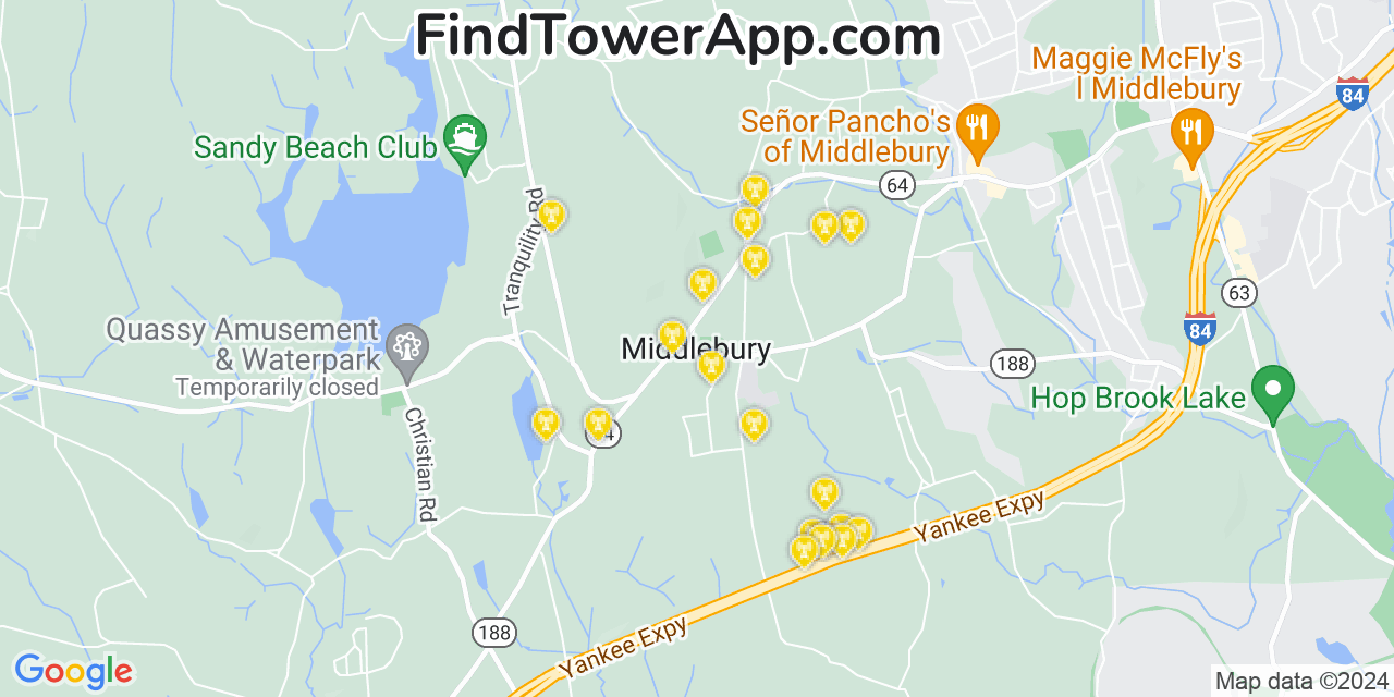 AT&T 4G/5G cell tower coverage map Middlebury, Connecticut