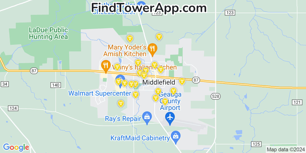 T-Mobile 4G/5G cell tower coverage map Middlefield, Ohio
