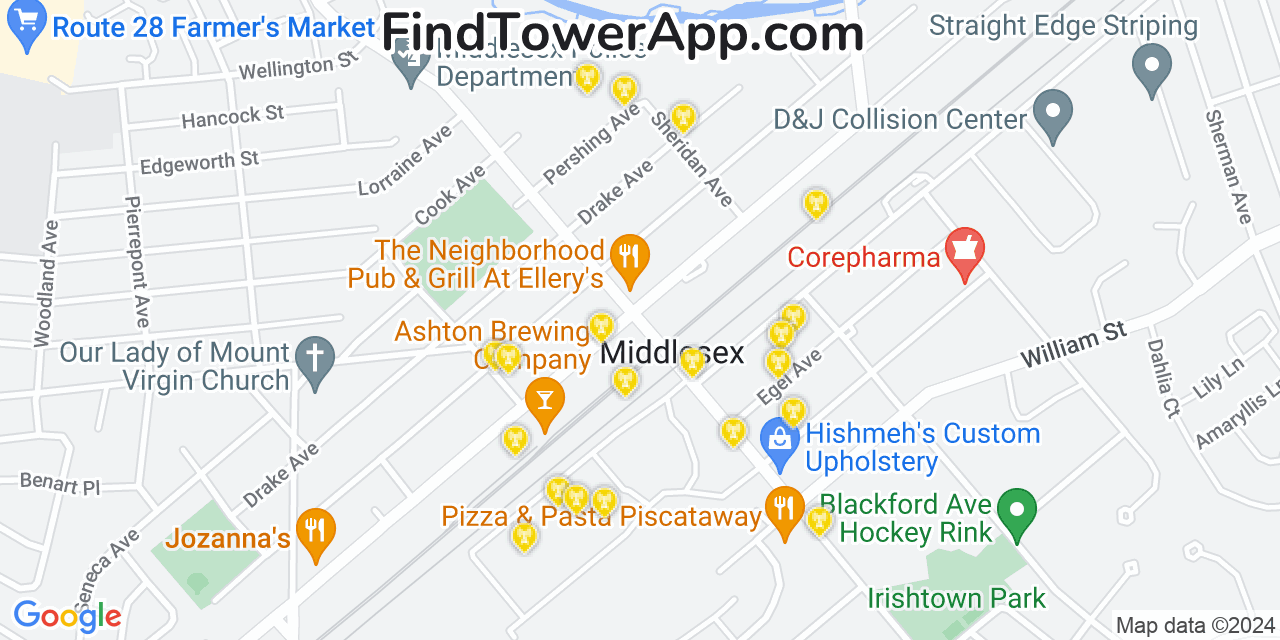 AT&T 4G/5G cell tower coverage map Middlesex, New Jersey
