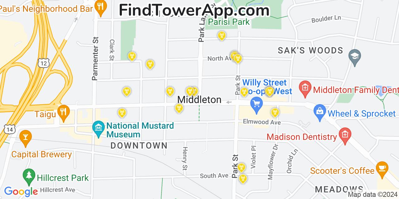 AT&T 4G/5G cell tower coverage map Middleton, Wisconsin