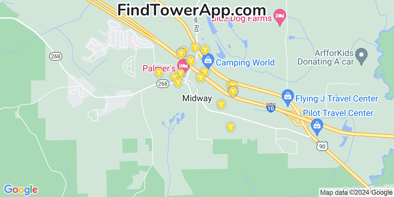 AT&T 4G/5G cell tower coverage map Midway, Florida