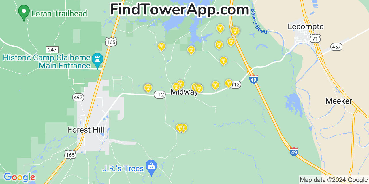 T-Mobile 4G/5G cell tower coverage map Midway, Louisiana