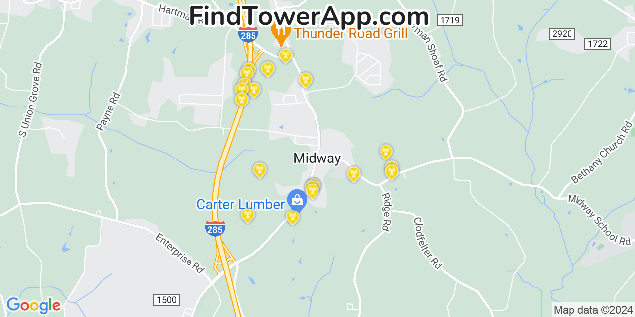 T-Mobile 4G/5G cell tower coverage map Midway, North Carolina
