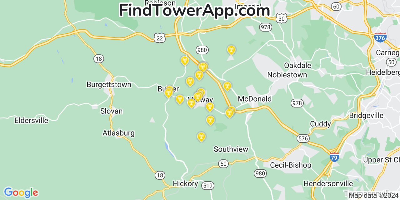 AT&T 4G/5G cell tower coverage map Midway, Pennsylvania