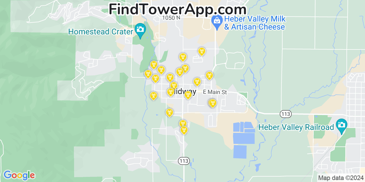 AT&T 4G/5G cell tower coverage map Midway, Utah