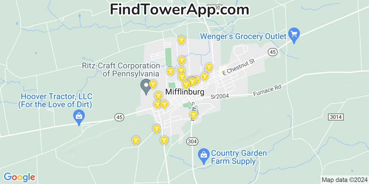 AT&T 4G/5G cell tower coverage map Mifflinburg, Pennsylvania