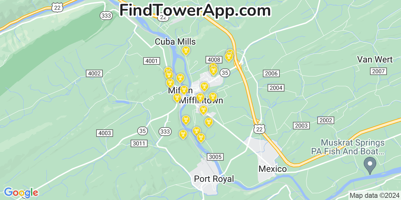T-Mobile 4G/5G cell tower coverage map Mifflintown, Pennsylvania