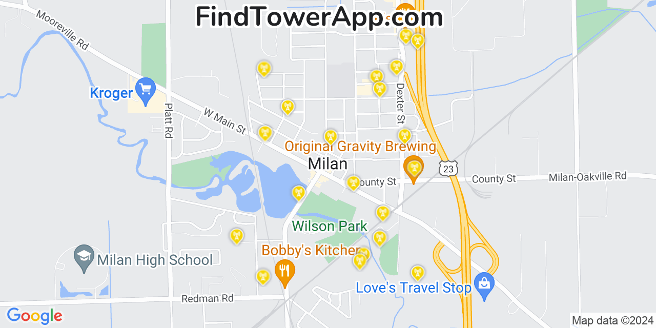 AT&T 4G/5G cell tower coverage map Milan, Michigan
