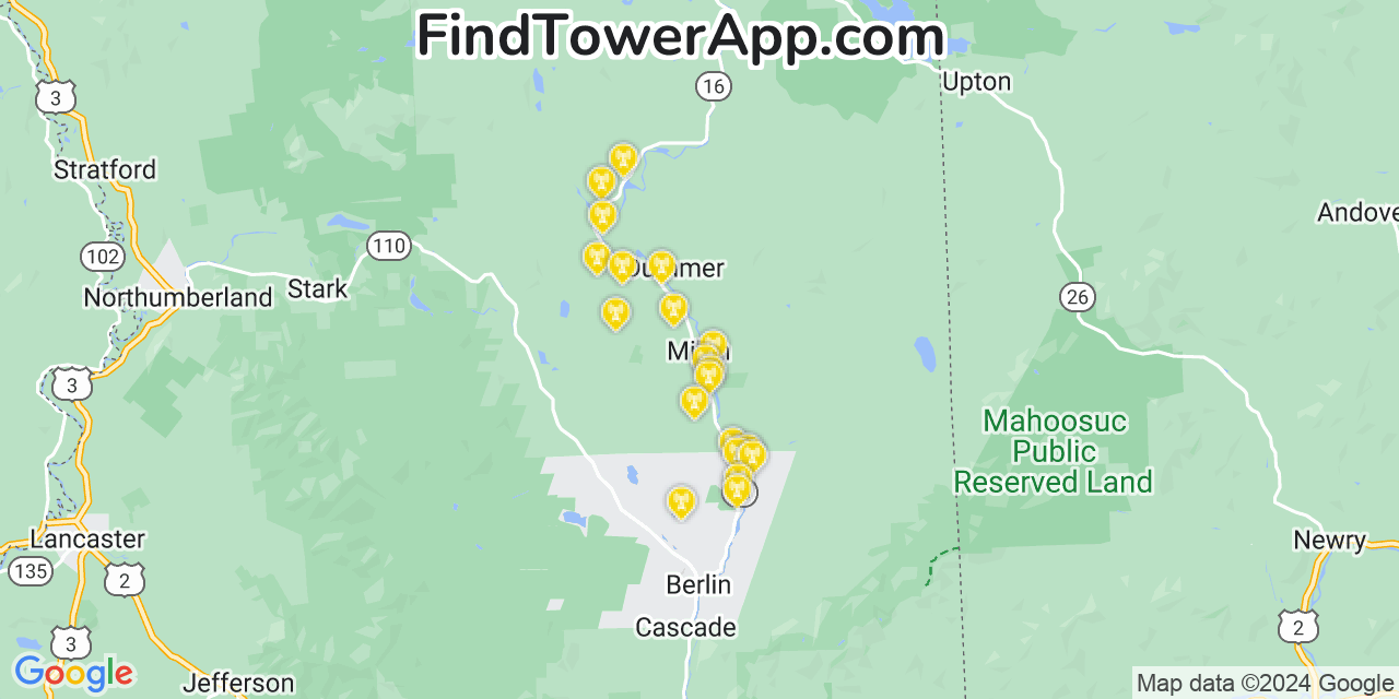 AT&T 4G/5G cell tower coverage map Milan, New Hampshire