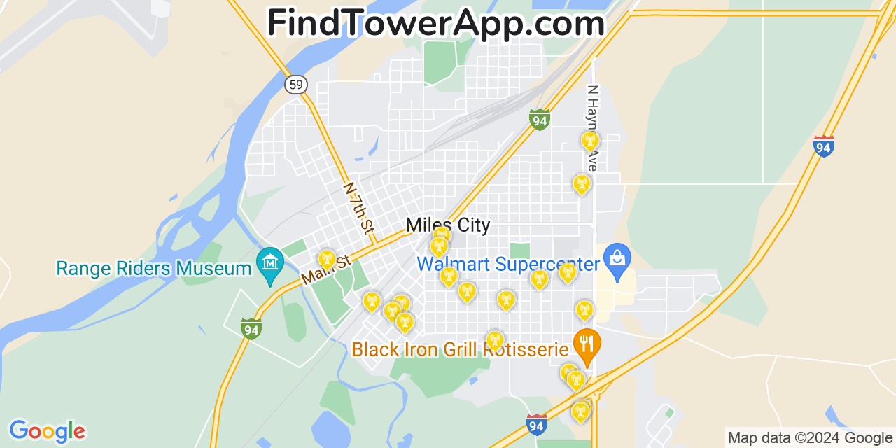 AT&T 4G/5G cell tower coverage map Miles City, Montana
