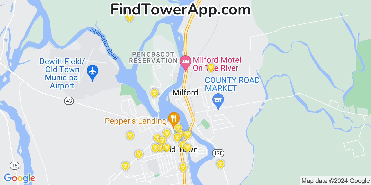 AT&T 4G/5G cell tower coverage map Milford, Maine