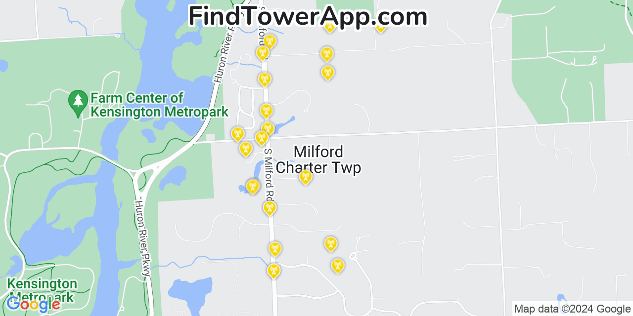 AT&T 4G/5G cell tower coverage map Milford, Michigan