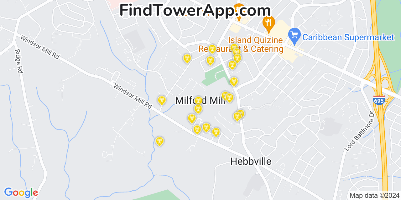 AT&T 4G/5G cell tower coverage map Milford Mill, Maryland