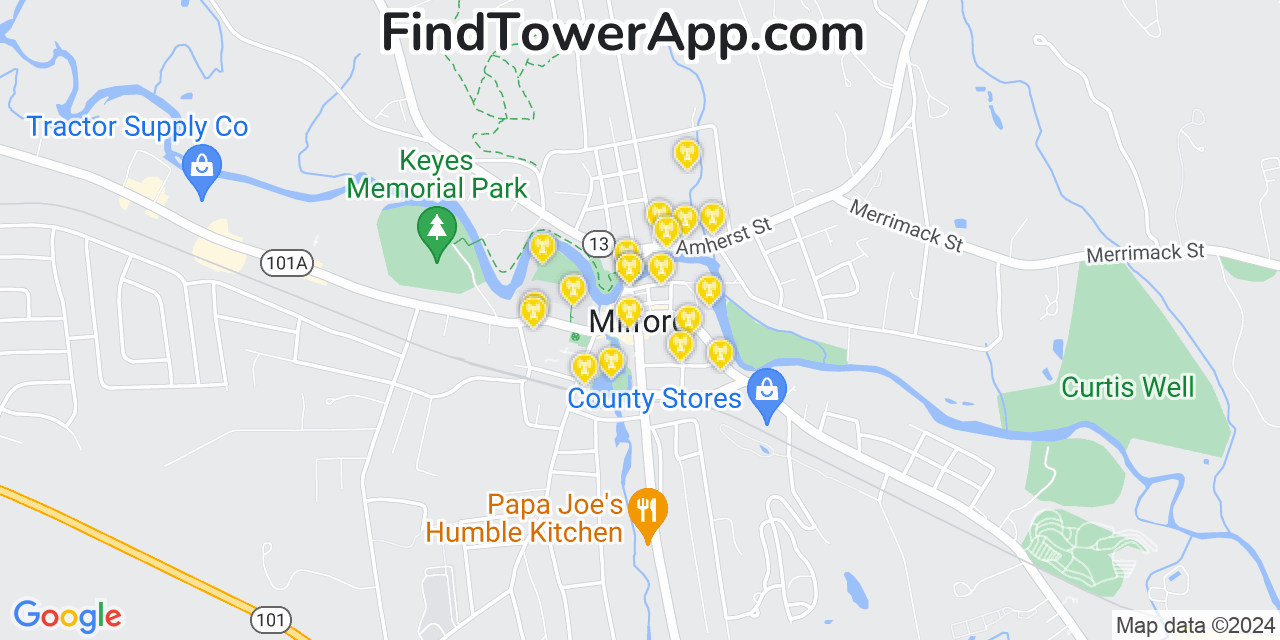 AT&T 4G/5G cell tower coverage map Milford, New Hampshire