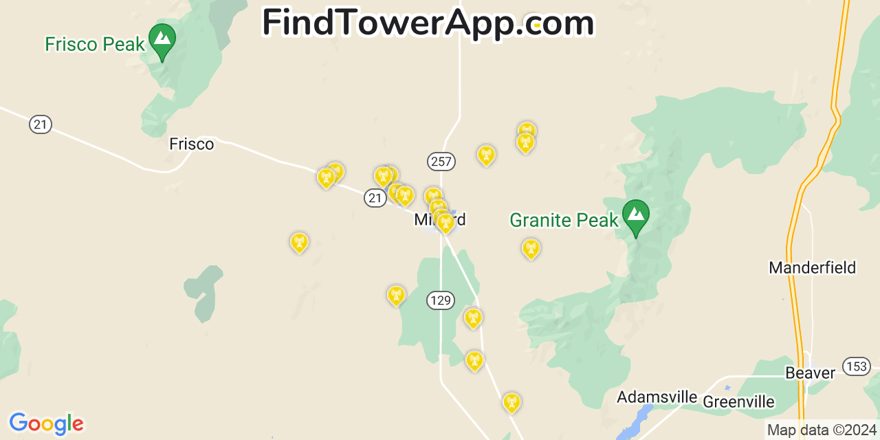 AT&T 4G/5G cell tower coverage map Milford, Utah