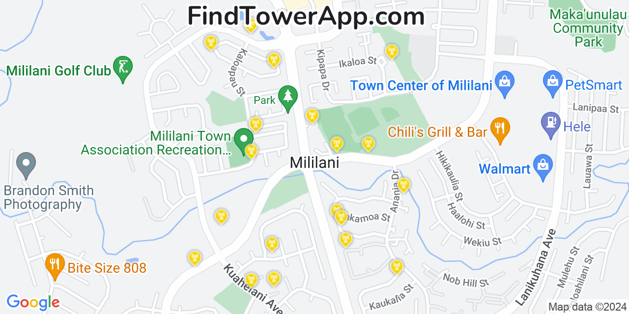 AT&T 4G/5G cell tower coverage map Mililani Town, Hawaii