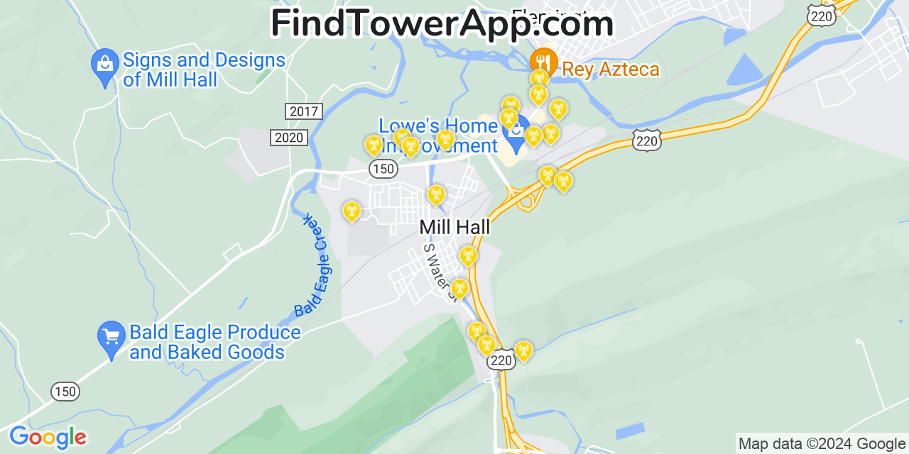 AT&T 4G/5G cell tower coverage map Mill Hall, Pennsylvania