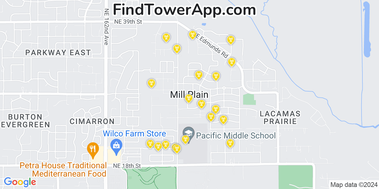 T-Mobile 4G/5G cell tower coverage map Mill Plain, Washington