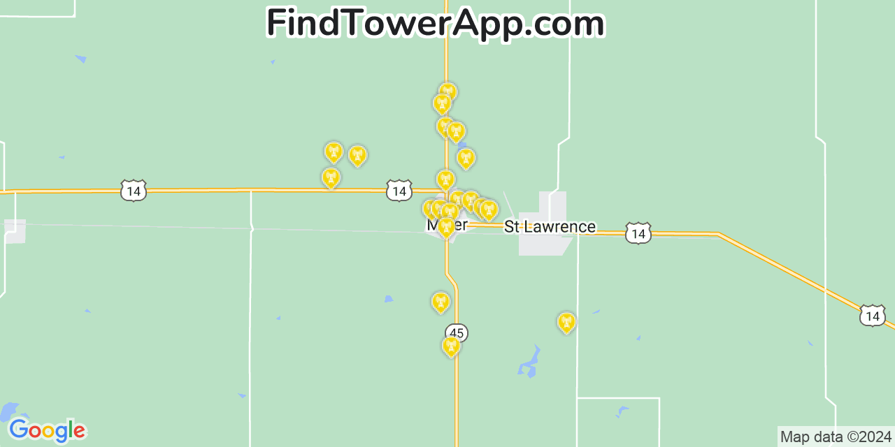 AT&T 4G/5G cell tower coverage map Miller, South Dakota