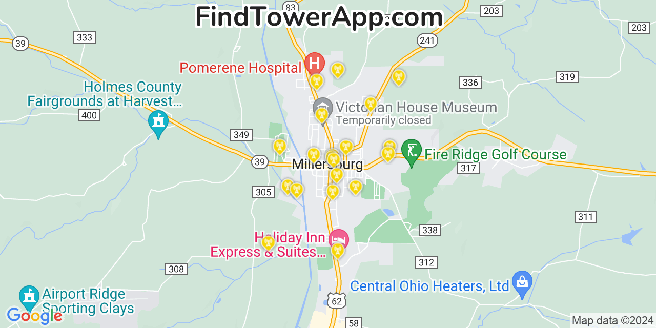Verizon 4G/5G cell tower coverage map Millersburg, Ohio