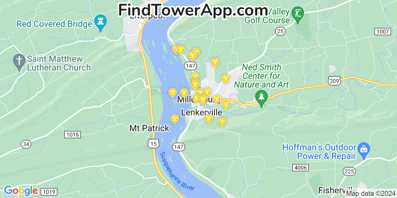 AT&T 4G/5G cell tower coverage map Millersburg, Pennsylvania
