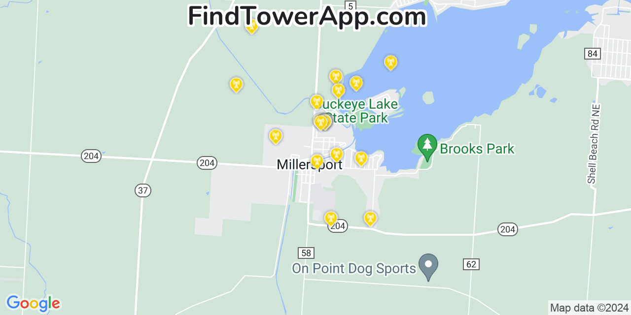 AT&T 4G/5G cell tower coverage map Millersport, Ohio