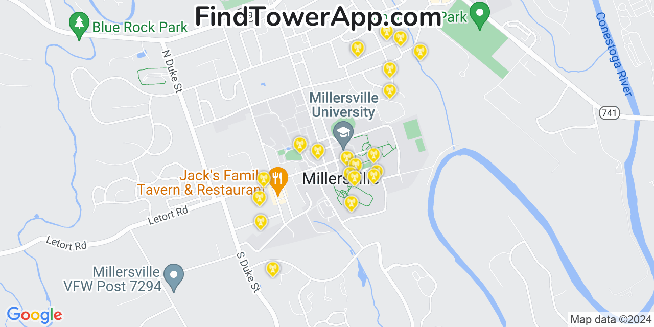 AT&T 4G/5G cell tower coverage map Millersville, Pennsylvania