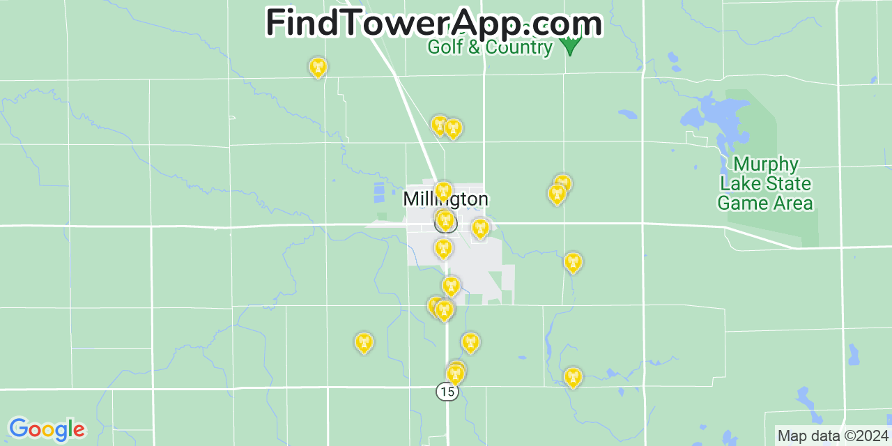 AT&T 4G/5G cell tower coverage map Millington, Michigan