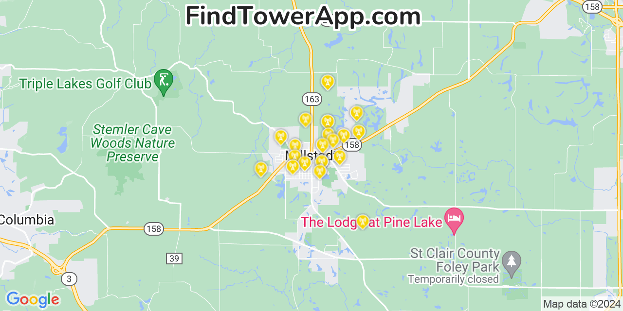 AT&T 4G/5G cell tower coverage map Millstadt, Illinois
