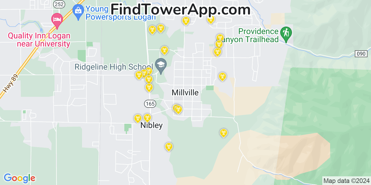 AT&T 4G/5G cell tower coverage map Millville, Utah