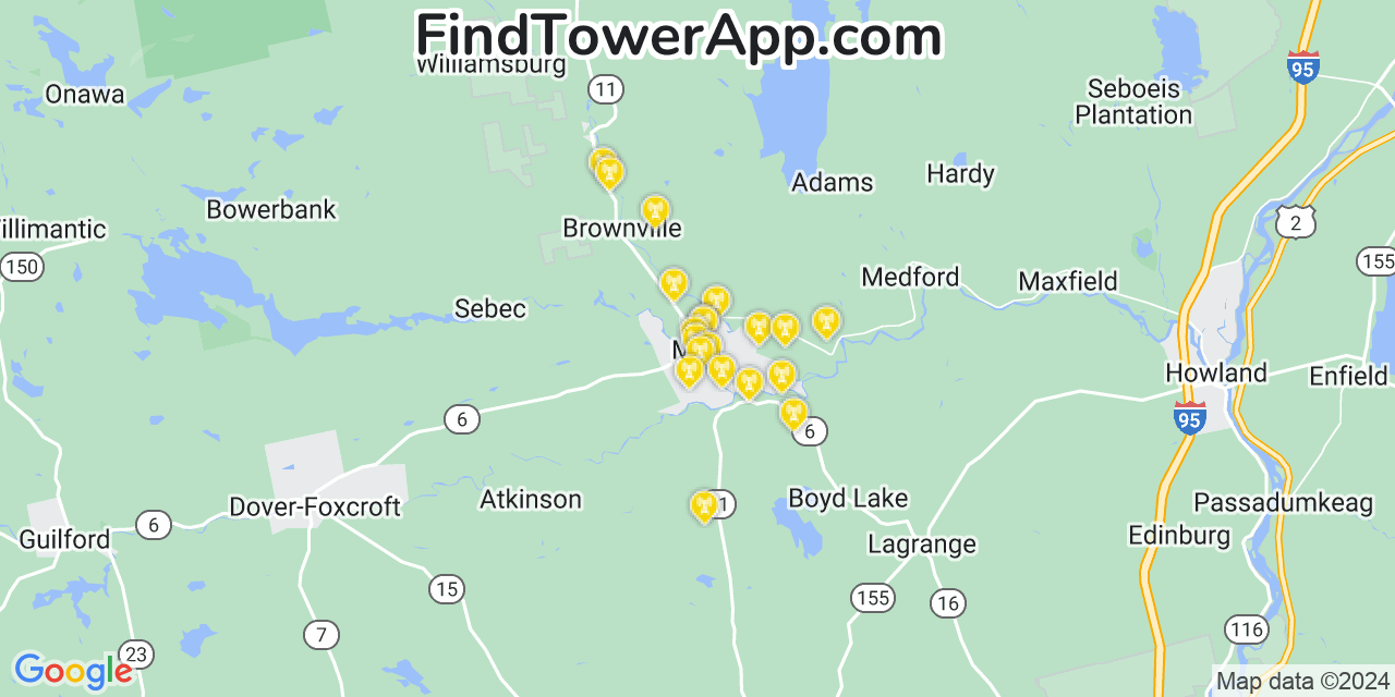 AT&T 4G/5G cell tower coverage map Milo, Maine