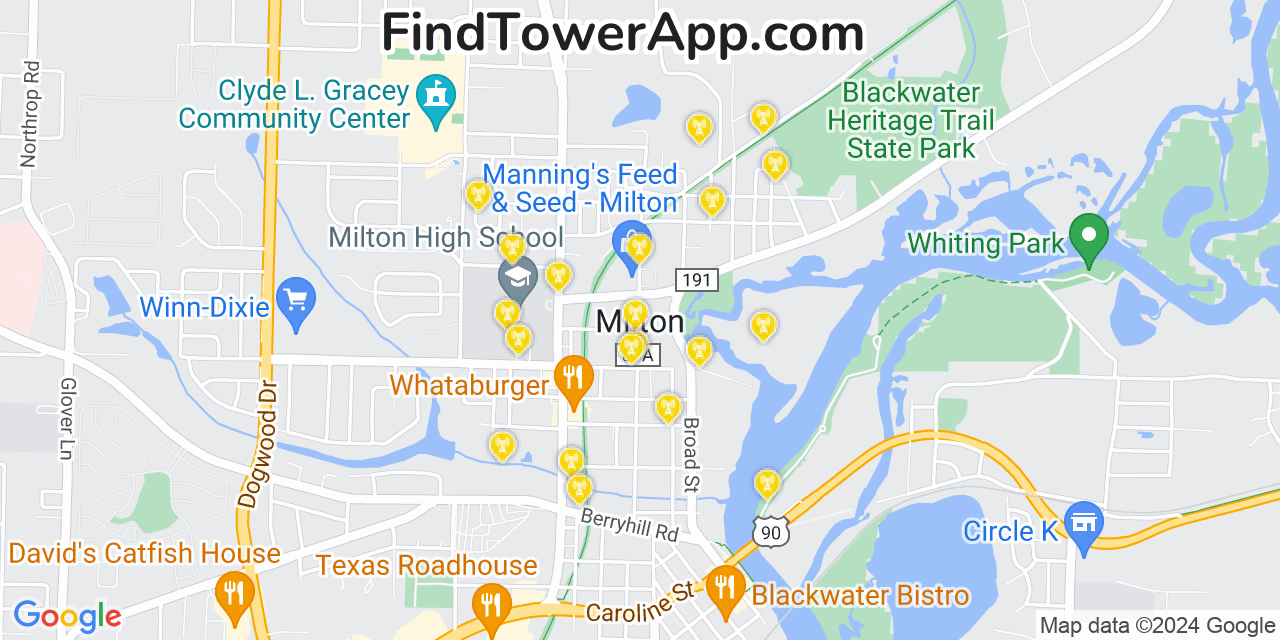 AT&T 4G/5G cell tower coverage map Milton, Florida