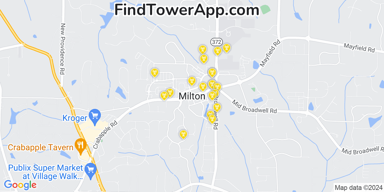 AT&T 4G/5G cell tower coverage map Milton, Georgia