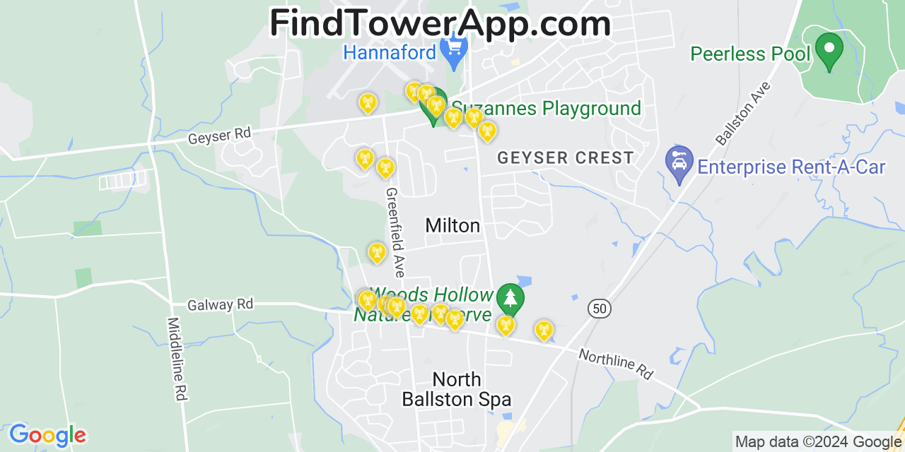 AT&T 4G/5G cell tower coverage map Milton, New York