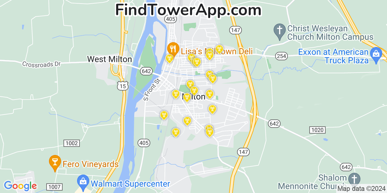 AT&T 4G/5G cell tower coverage map Milton, Pennsylvania