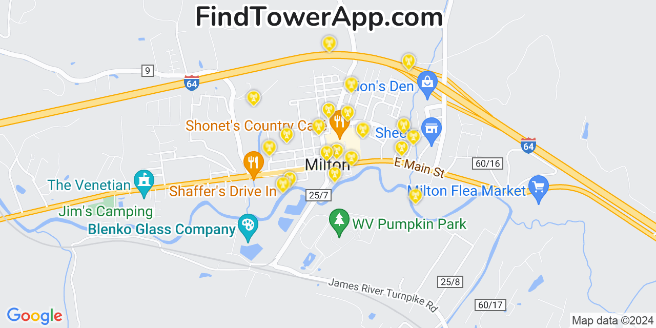 AT&T 4G/5G cell tower coverage map Milton, West Virginia