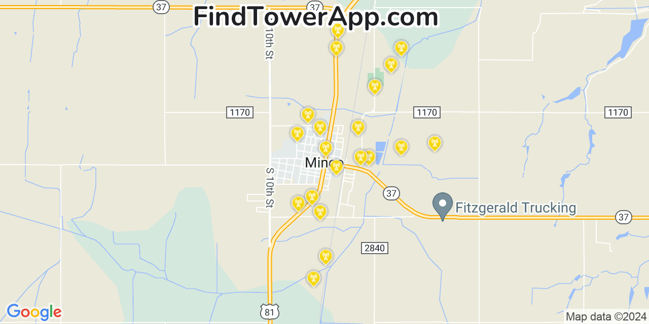 AT&T 4G/5G cell tower coverage map Minco, Oklahoma