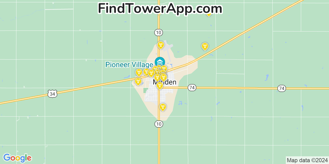 AT&T 4G/5G cell tower coverage map Minden, Nebraska